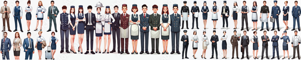vector set of hotel waiter parts in work uniforms vector set of hotel waiter parts in work uniforms