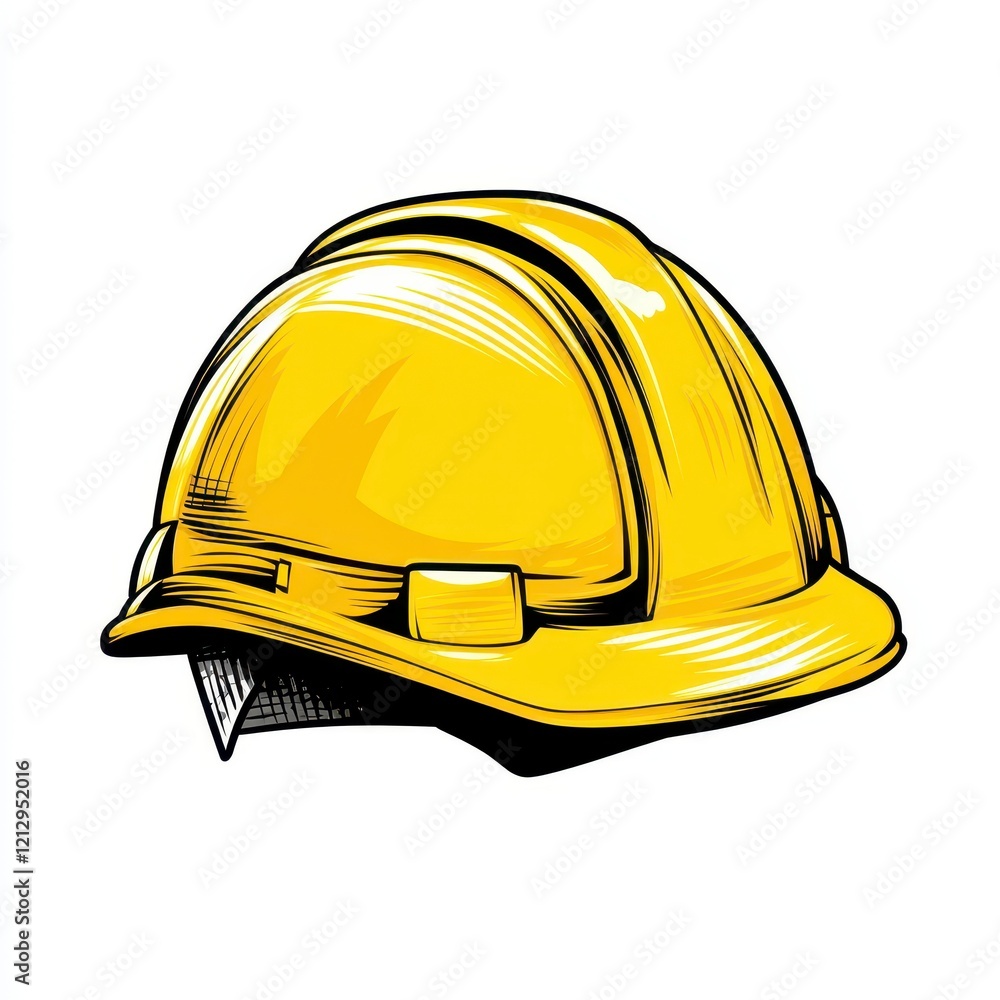 Fototapeta premium Bright yellow construction hard hat illustration highlighting safety gear for workers in various industries.