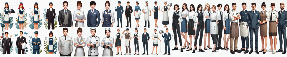 vector set of hotel waiter parts in work uniforms vector set of hotel waiter parts in work uniforms