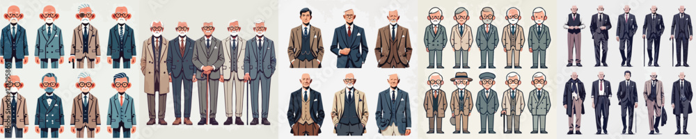 vector set of grandfather characters wearing suits vector set of grandfather characters wearing suits