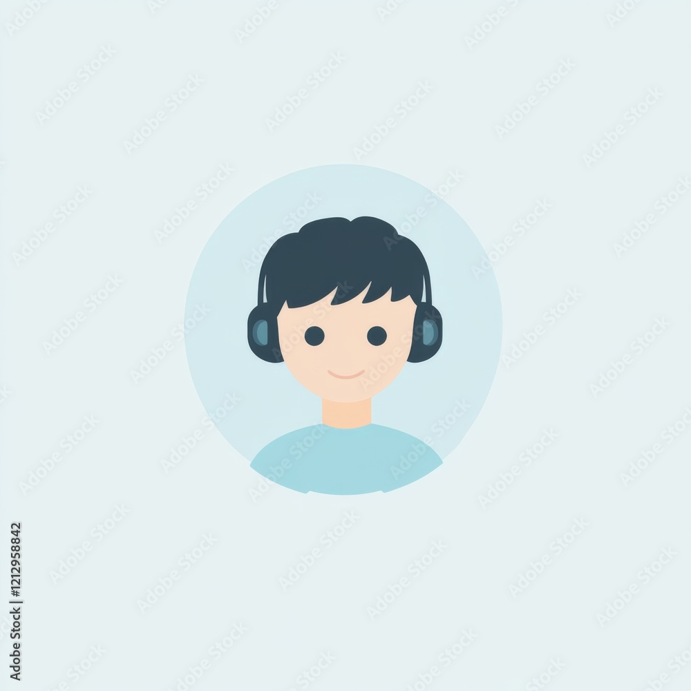 Minimalist Cartoon Avatar of Boy with Headphones Minimalist Cartoon Avatar of Boy with Headphones