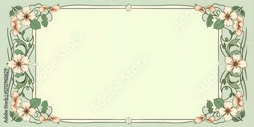 Vintage Aesthetic beautiful elegant Art nouveau Floral ornamental frame on soft green copy space background modernism style illustration for wallpaper, presentation, design 