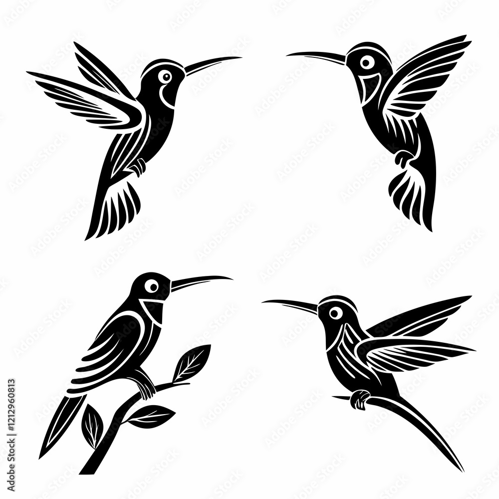 Fototapeta premium Set Of Hummingbird Silhouette Vector Illustration 