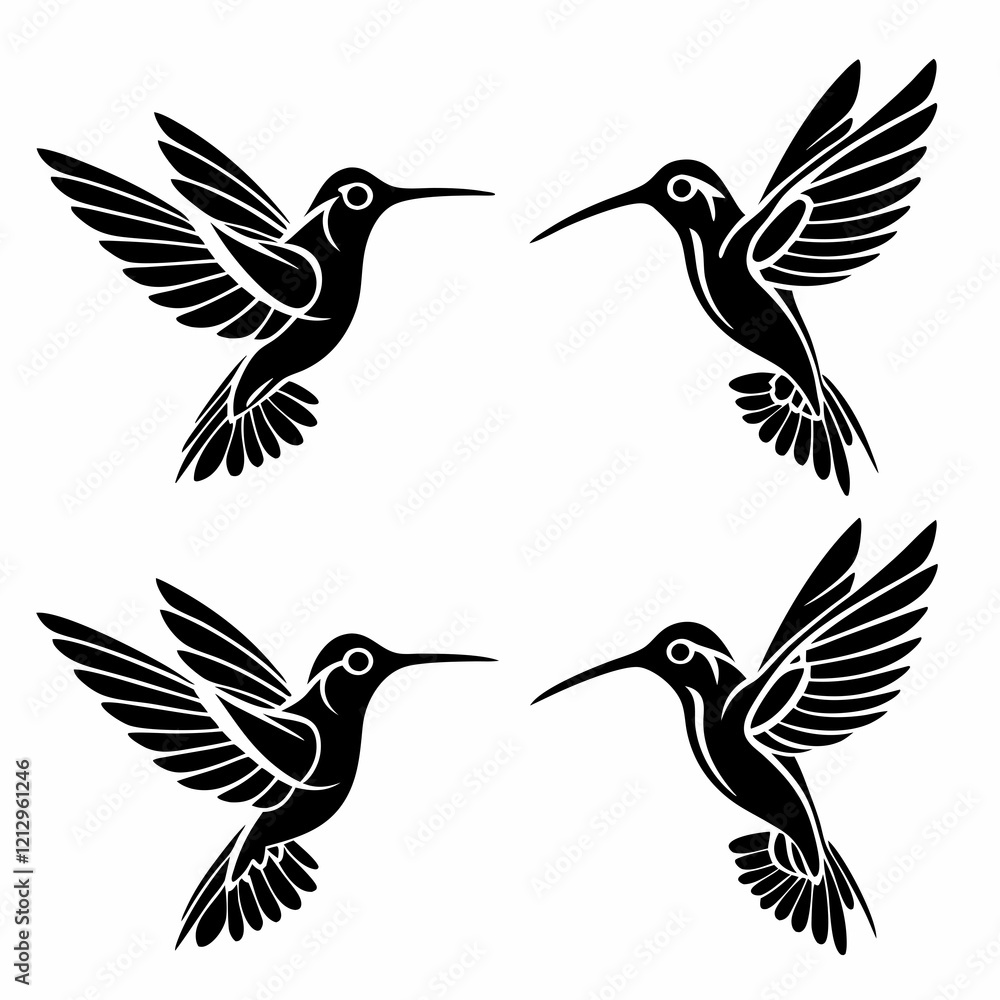 Fototapeta premium Set Of Hummingbird Silhouette Vector Illustration 