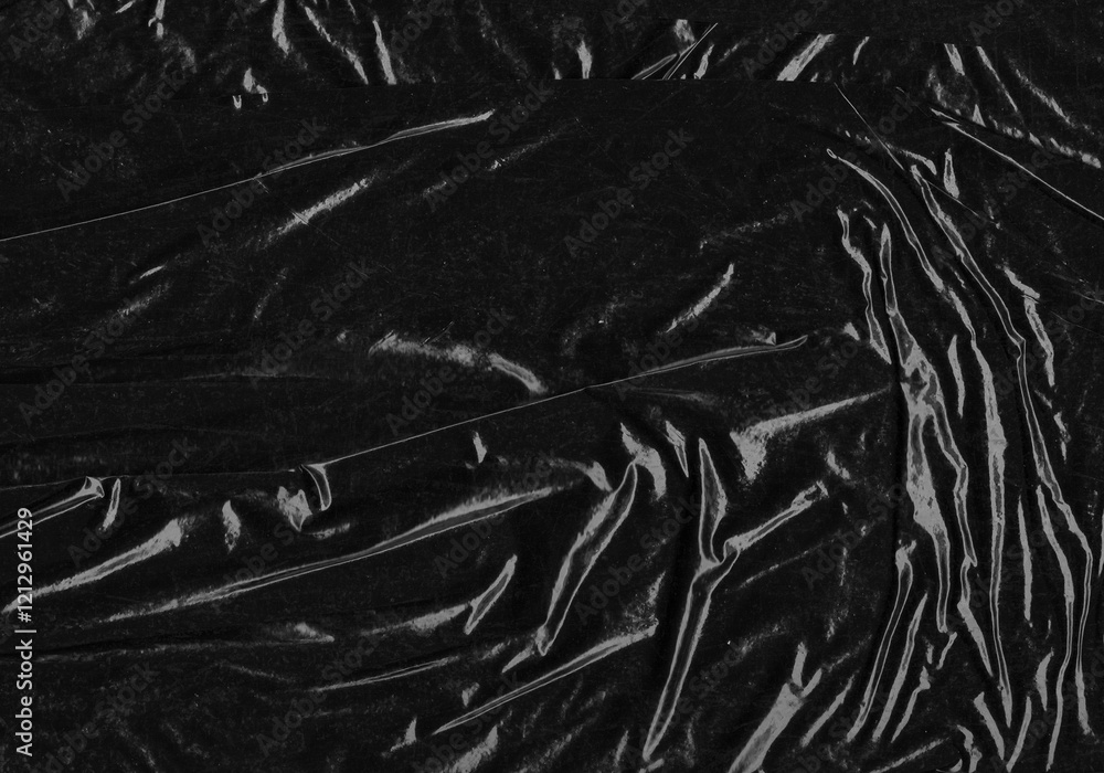 Black transparent plastic wrap texture overlay background. Realistic plastic for poster design and photo overlay effect. Wrinkled paper surface pattern for graphic design sources and element mockup. Black transparent plastic wrap texture overlay background. Realistic plastic for poster design and photo overlay effect. Wrinkled paper surface pattern for graphic design sources and element mockup.