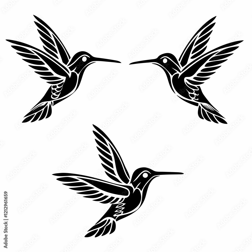 Fototapeta premium Set Of Hummingbird Silhouette Vector Illustration 