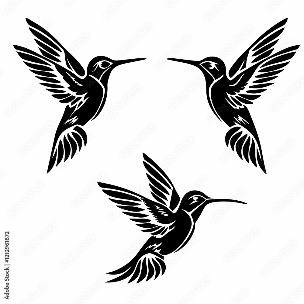 Fototapeta premium Set Of Hummingbird Silhouette Vector Illustration 