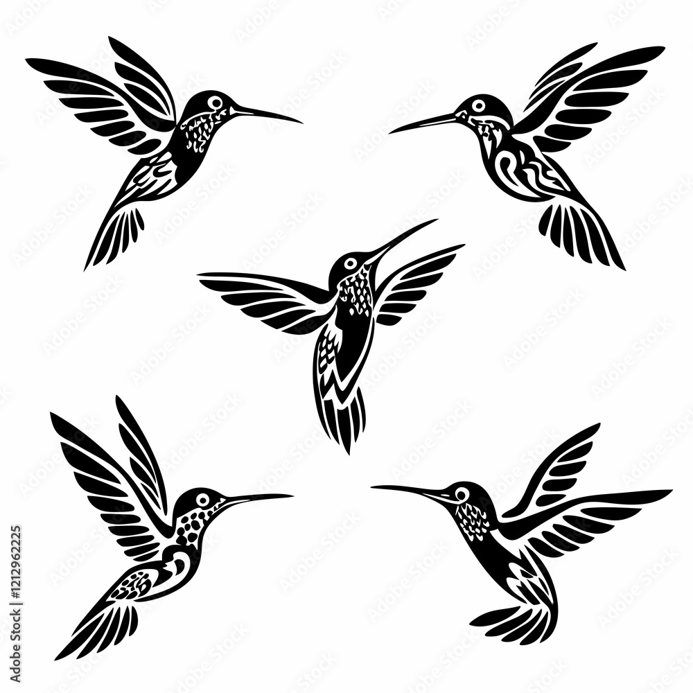 Fototapeta premium Set Of Hummingbird Silhouette Vector Illustration 