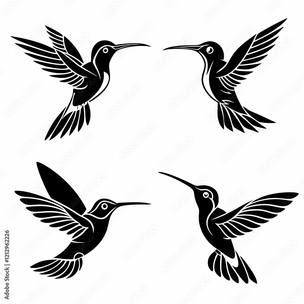 Fototapeta premium Hummingbird simple illustration silhouette set