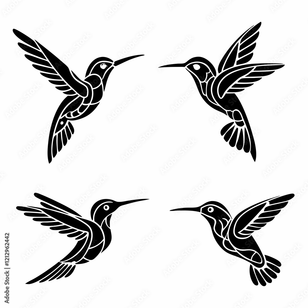 Fototapeta premium Hummingbird simple illustration silhouette set