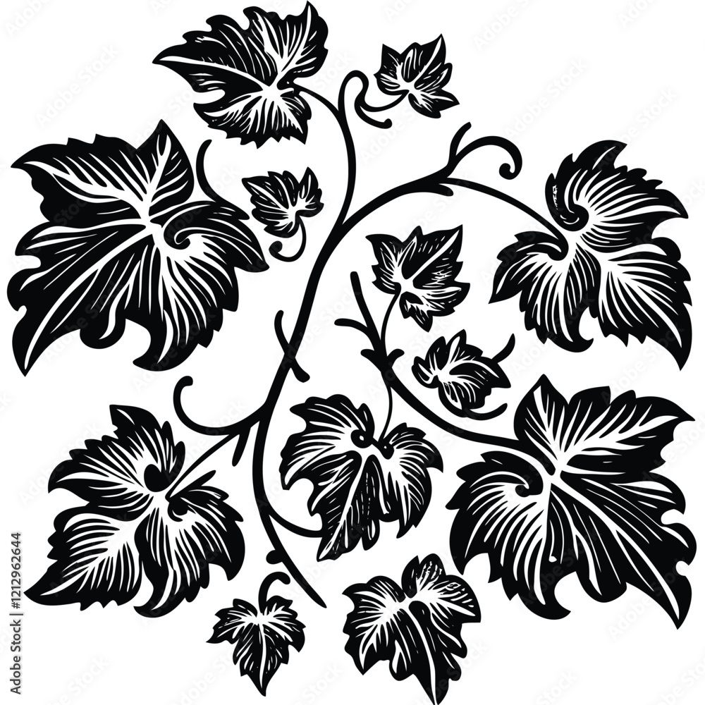 Fotografia Linocut Ivy Leaves Pattern Adobe Illustrator Artwork