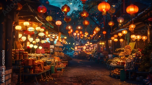 Wallpaper Mural Night Market Lanterns Illuminate Asian Street Vendors Torontodigital.ca