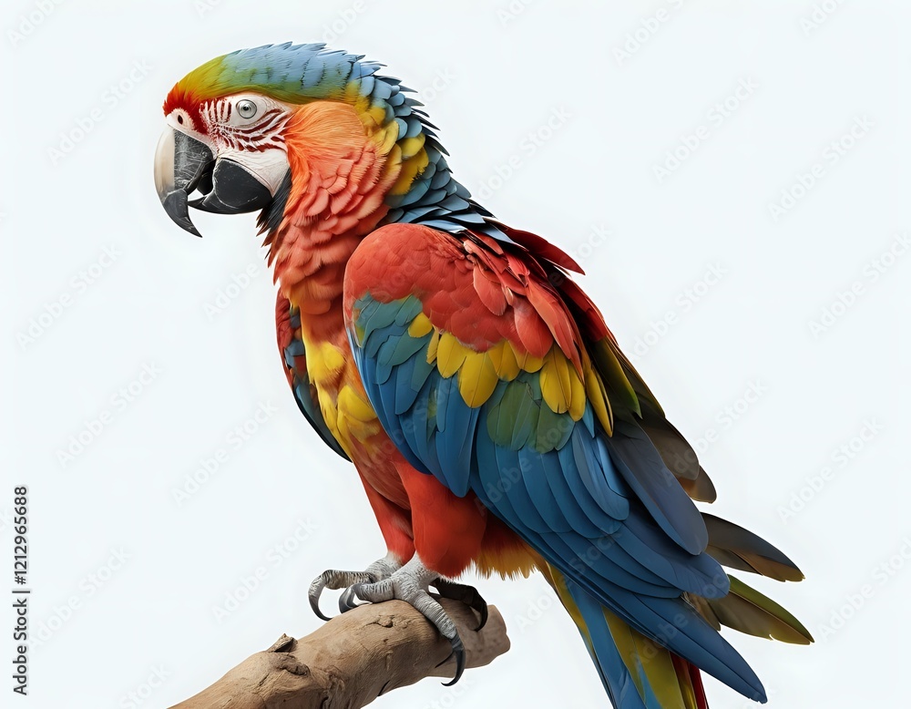 Fototapeta premium Scarlet Macaw Perched: Vibrant Feathers, Artistic Portrait