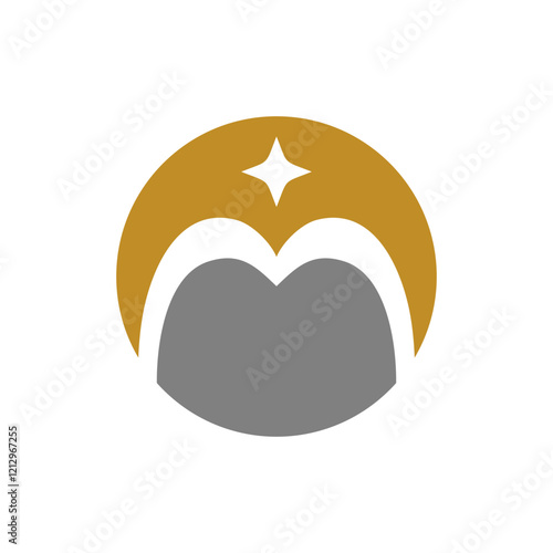 Islamic middle and eastern Asia theme symbol. Star with mosque domes or women in burqas. Round style abstract logo.
