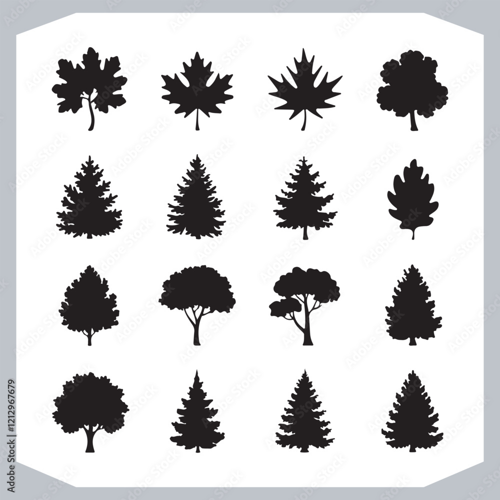Fototapeta premium Stylish Tree Leaf Logotype Silhouettes Versatile Vector Illustrations for Designers