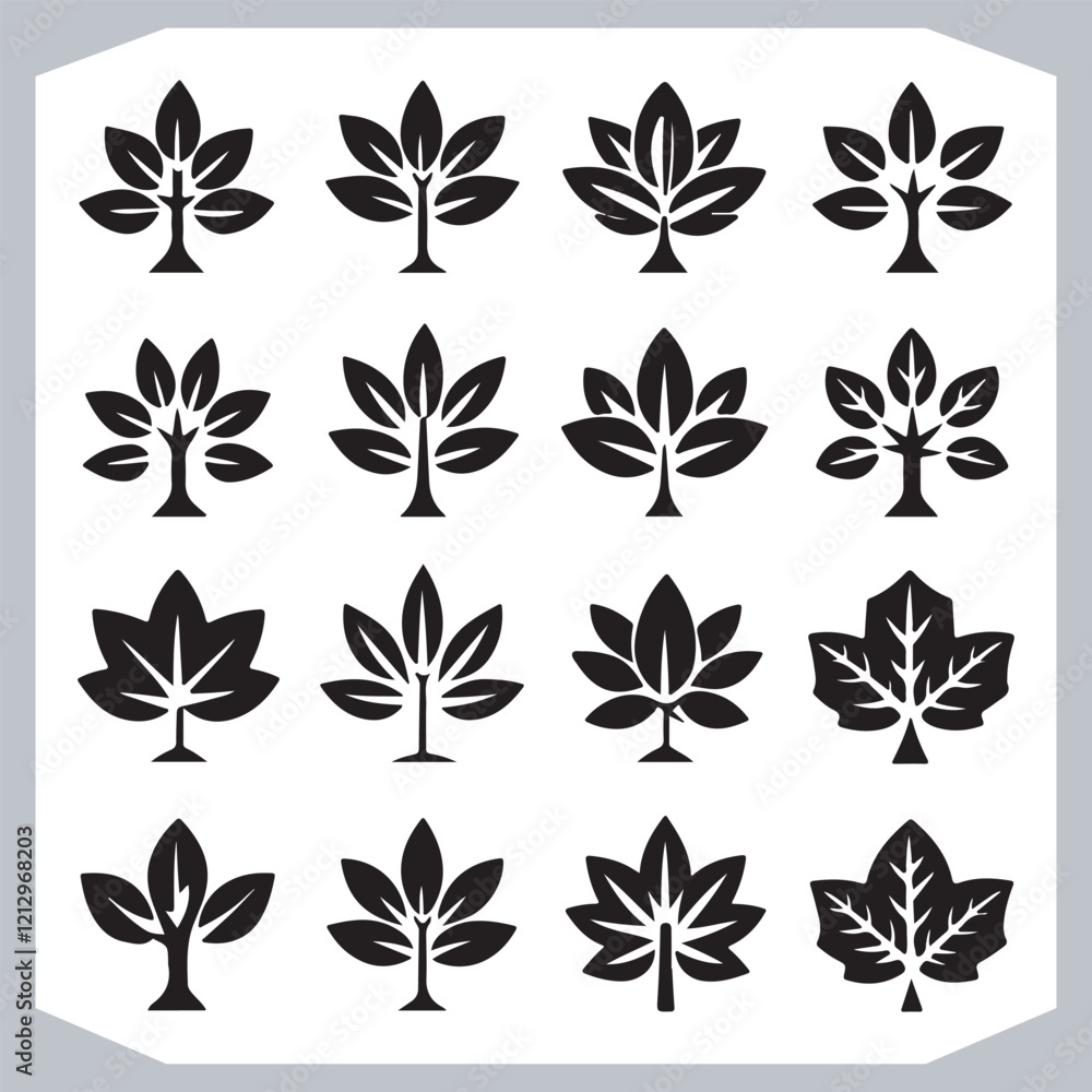 Fototapeta premium Stylish Tree Leaf Logotype Silhouettes Versatile Vector Illustrations for Designers