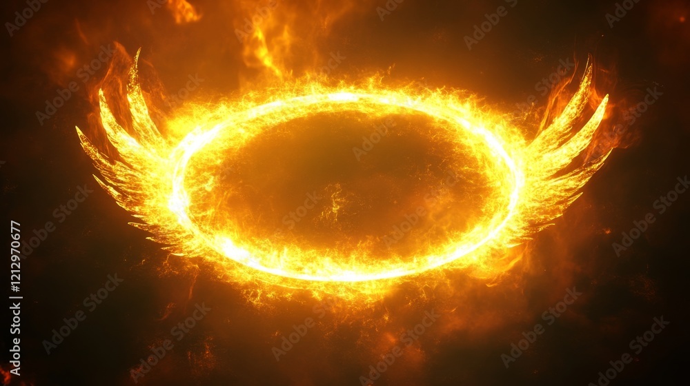Fototapeta premium Fiery Wings Encircling a Ring of Light: Visual Symphony
