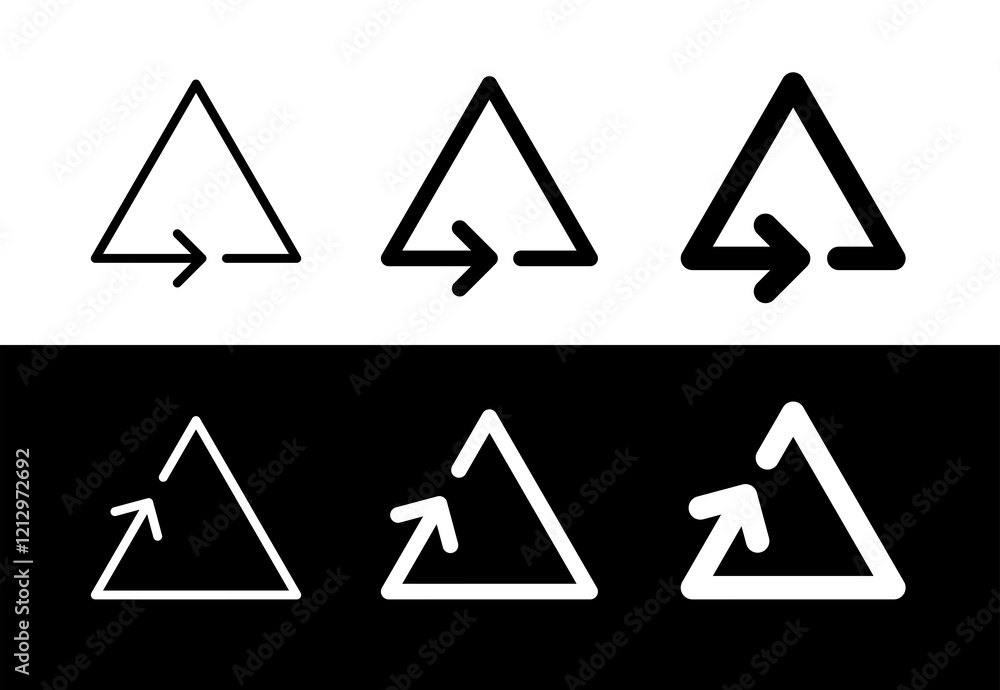 Rotation of the arrow in the triangle icon. Symbol of movement or direction, processing or circulation. Movement of arrows in the form of a triangle. Rotation of the arrow in the triangle icon. Symbol of movement or direction, processing or circulation. Movement of arrows in the form of a triangle.