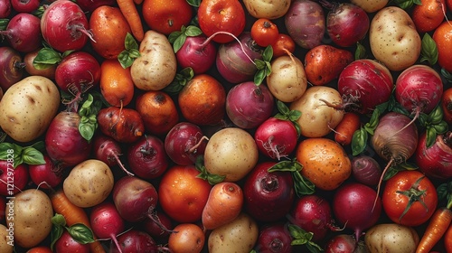 Vibrant Arrangement of Root Vegetables Showcasing Earthy Tones and Diverse Textures With Contrasting Details photo