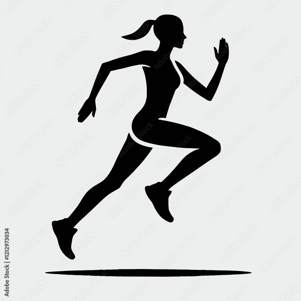 Running Woman Silhouette in black on a white background Running Woman Silhouette in black on a white background