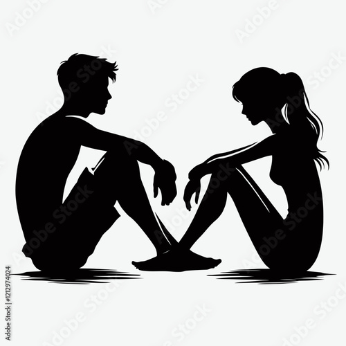 Sitting Couple Silhouette in black on a white background