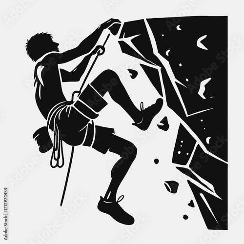 Rock Climber Silhouette in black on a white background