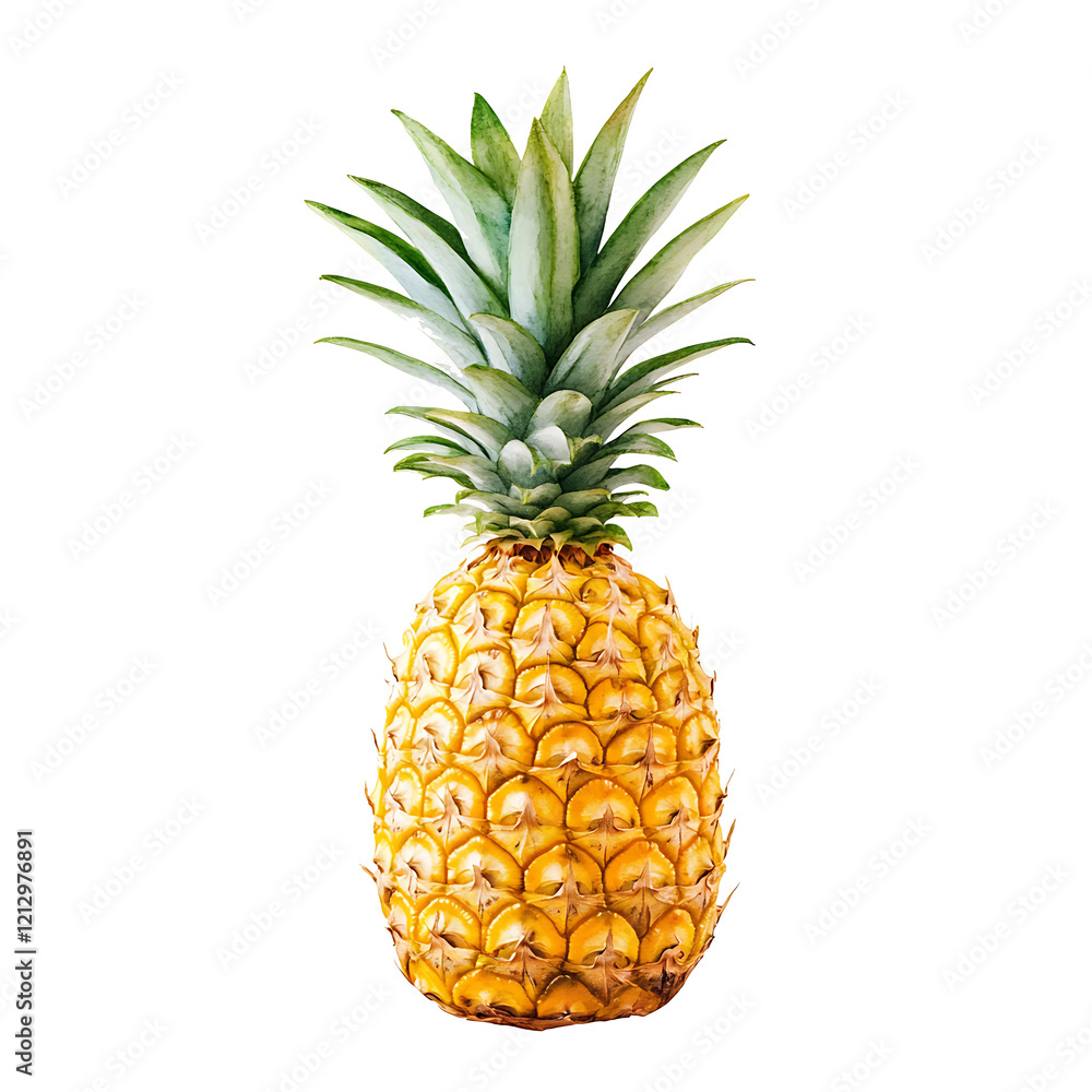 Fototapeta premium A whole pineapple with its spiky crown, against a white background.PNG