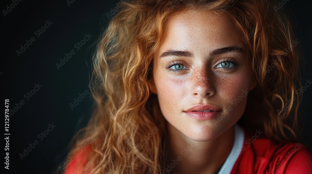 A close-up portrait of a beautiful young woman with curly hair and freckles showcases her natural beauty and charm, inviting viewers into her captivating world. A close-up portrait of a beautiful young woman with curly hair and freckles showcases her natural beauty and charm, inviting viewers into her captivating world.
