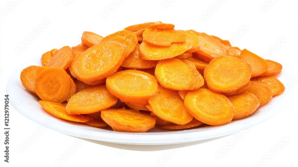 A plate of tangy quick-pickled carrots, thinly sliced and marinated in vinegar, sugar A plate of tangy quick-pickled carrots, thinly sliced and marinated in vinegar, sugar