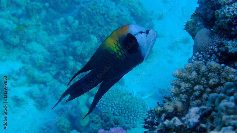 Fototapeta premium Slingjaw wrasse (Epibulus insidiator) undersea, Red Sea, Egypt, Sharm El Sheikh, Montazah Bay