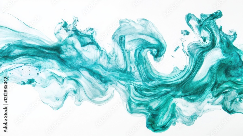 Fototapeta premium Watercolor Splash Artwork, Isolated on White Background, Teal and Turquoise Palette, Abstract Brushstrokes, Dreamy Environment