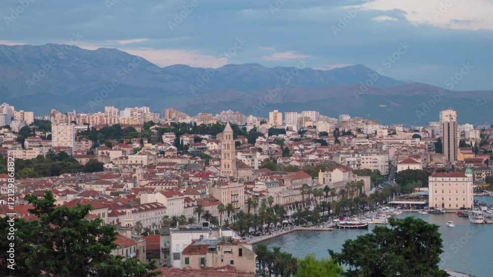Day to night aerial time lapse old town Split, Croatia. Day to night aerial time lapse old town Split, Croatia.