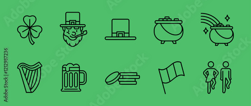 A set of line icons related to St. Patrick's Day