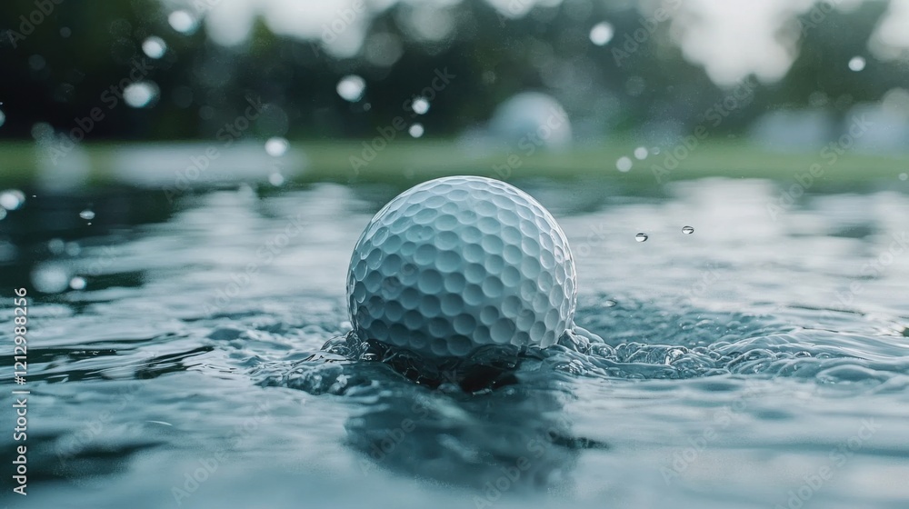 golf ball in water hazard. Problems and obstacles of Golf balls are in danger from water. White golf ball falls into the water One of the obstacles to playing golf golf ball in water hazard. Problems and obstacles of Golf balls are in danger from water. White golf ball falls into the water One of the obstacles to playing golf