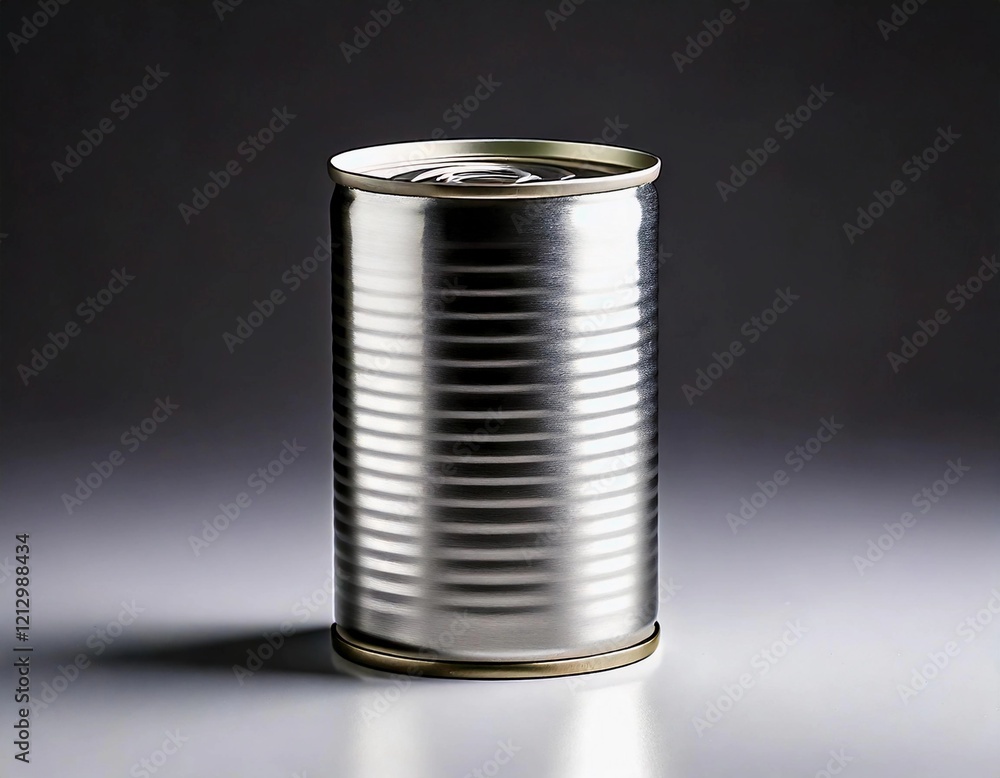 Shiny metal can standing upright on a gradient background with soft lighting Shiny metal can standing upright on a gradient background with soft lighting