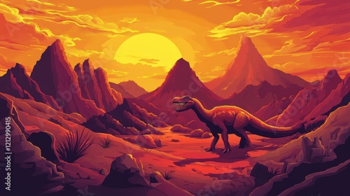 Dinosaur Sunset Prehistoric Landscape Ancient Beast photo