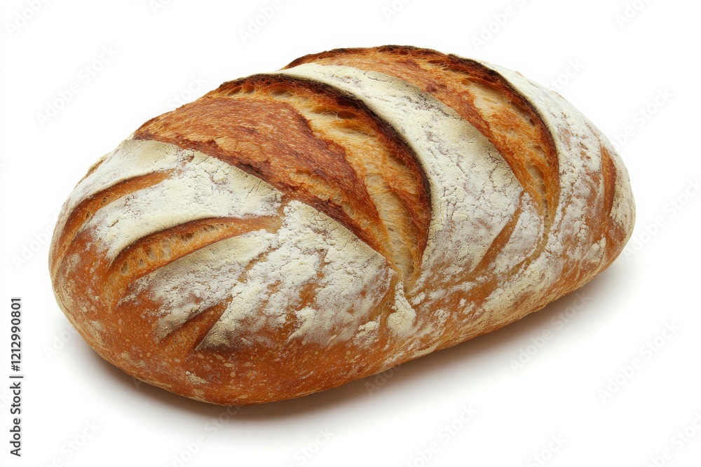 A beautifully shaped artisan bread loaf showcases a golden-brown crust. The enticing aroma of freshly baked bread fills the air, making it perfect for breakfast or brunch A beautifully shaped artisan bread loaf showcases a golden-brown crust. The enticing aroma of freshly baked bread fills the air, making it perfect for breakfast or brunch