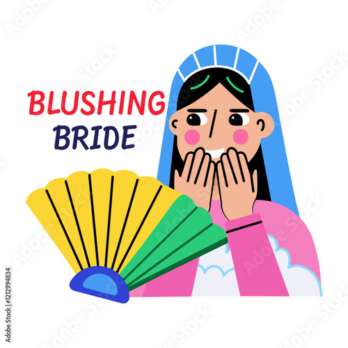A flat sticker of blushing bride