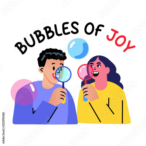 Couple enjoying baubles sticker in flat style