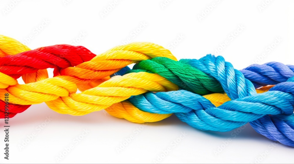 Close Up of Colorful Braided Rope Isolated on White Background - Attaching and Binding Together in a Marin Concept Close Up of Colorful Braided Rope Isolated on White Background - Attaching and Binding Together in a Marin Concept