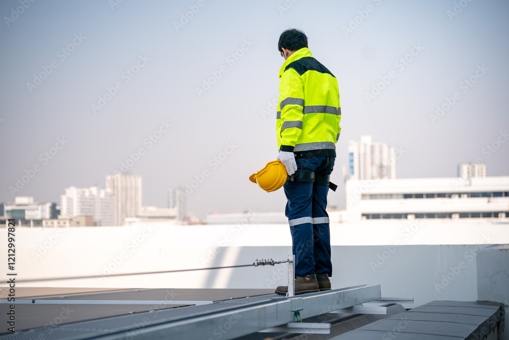custom made wallpaper toronto digitalConstruction worker surveying the skyline from the rooftop during the day in an urban area
