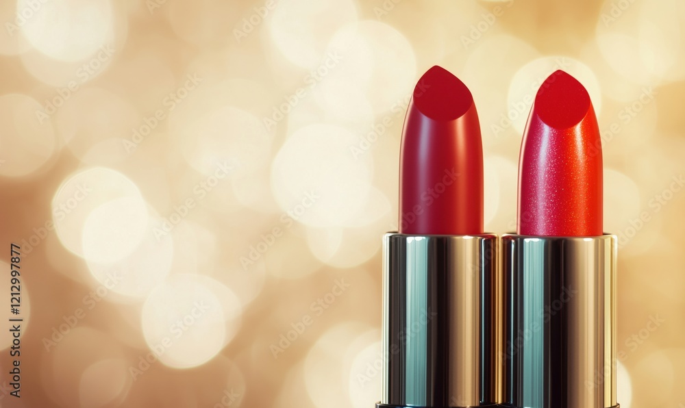 Vibrant Red Lipsticks Displayed Against Soft Bokeh Background, Showcasing Glossy and Matte Finishes Vibrant Red Lipsticks Displayed Against Soft Bokeh Background, Showcasing Glossy and Matte Finishes