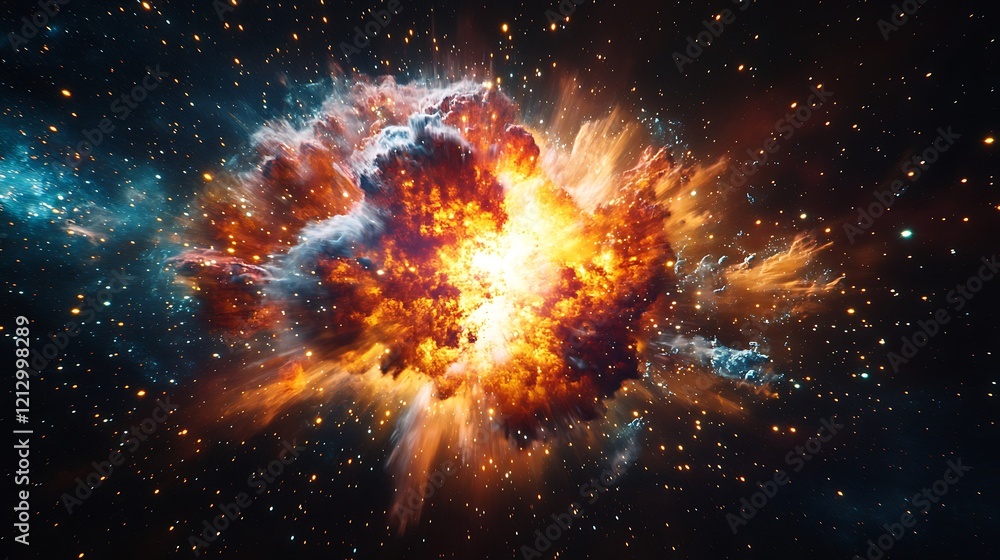 Cosmic dust and stars from a colorful nebula cloud explosion Cosmic dust and stars from a colorful nebula cloud explosion