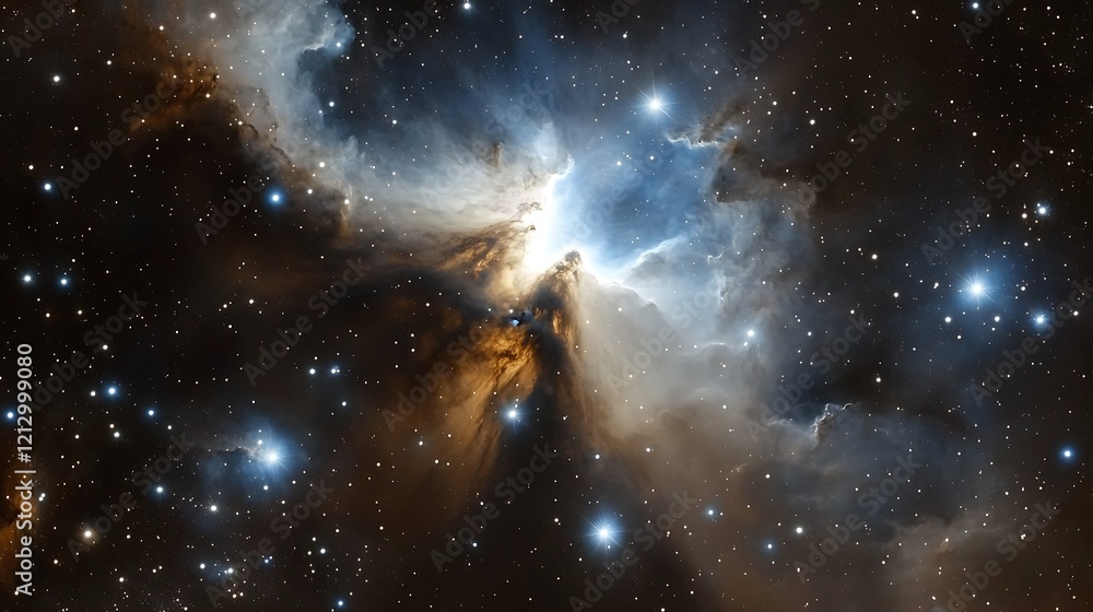 Naklejka premium Abstract cosmic scene with nebula clouds and swirling stars