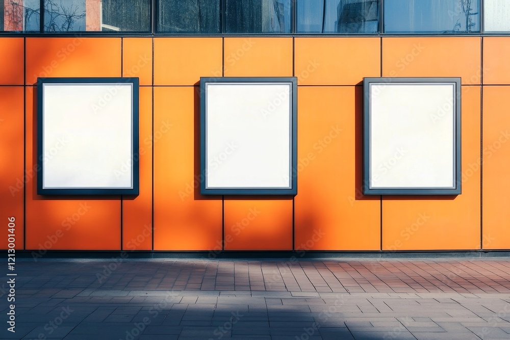 Thee empty advertising billboards on the wall of building, Generative AI Thee empty advertising billboards on the wall of building, Generative AI