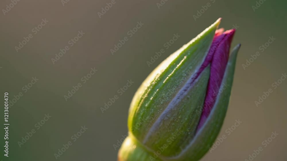 Blooming beauty. Time-lapse of a vibrant purple flower bud opening into a stunning full blossom. Macro view of nature's delicate transformation process in vivid detail Blooming beauty. Time-lapse of a vibrant purple flower bud opening into a stunning full blossom. Macro view of nature's delicate transformation process in vivid detail