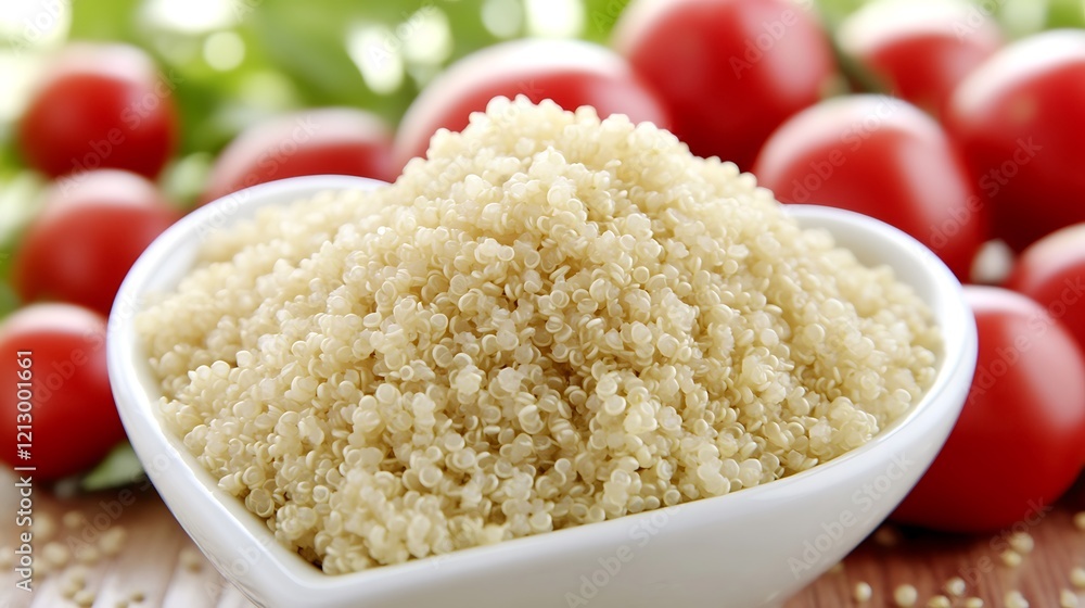 Cooked quinoa in a heart shaped bowl with tomatoes Cooked quinoa in a heart shaped bowl with tomatoes