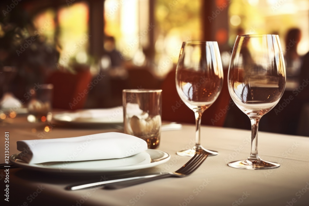 Elegant Dinner Table Set-Up with Tableware and Wine Glass. Perfect for Dining, Hospitality, Catering and Parties. Horizontal Image Elegant Dinner Table Set-Up with Tableware and Wine Glass. Perfect for Dining, Hospitality, Catering and Parties. Horizontal Image