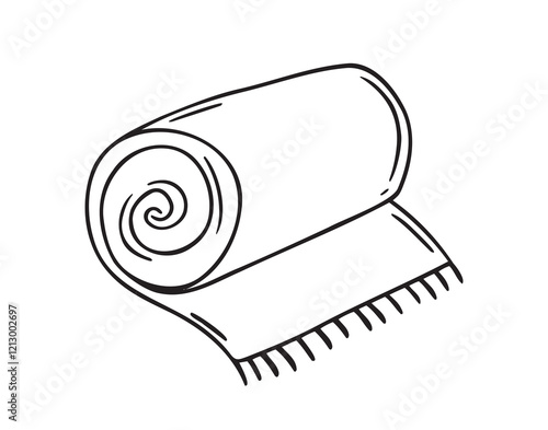 Folded blanket or towel. cozy warm blanket folded doodle hand drawn icon. Outline drawing Folded blanket line clipart symbol