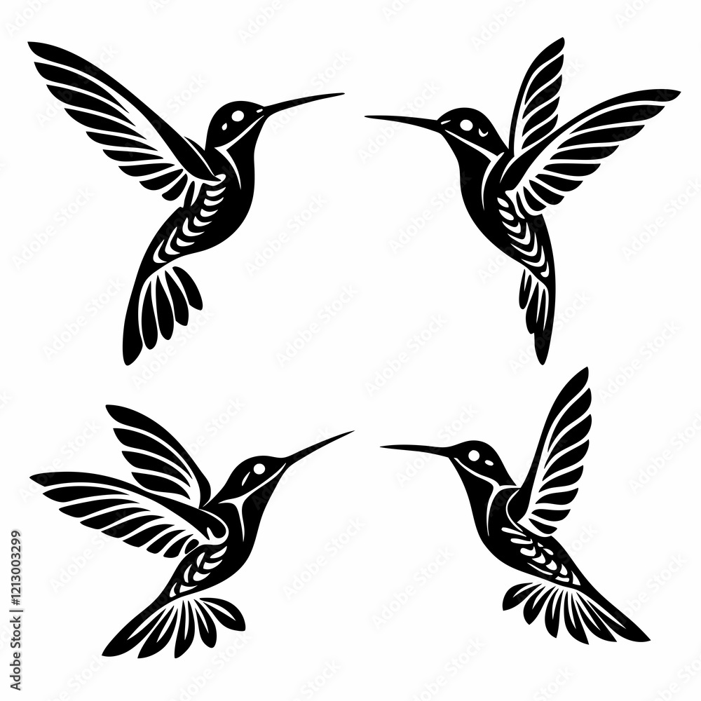 Fototapeta premium Hummingbird simple illustration silhouette set